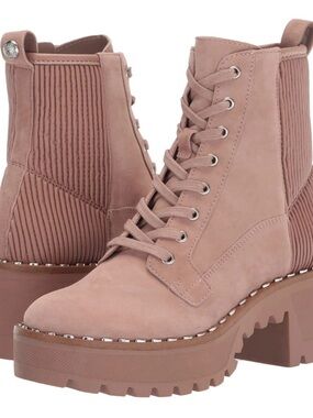 Vince Camuto Movelly Suede Leather Malva Pink Blush Lace Up Combat Boots